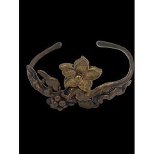 Vintage Antique Bronze Tone Floral Grapevine Open Cuff Bracelet Bangle Victorian